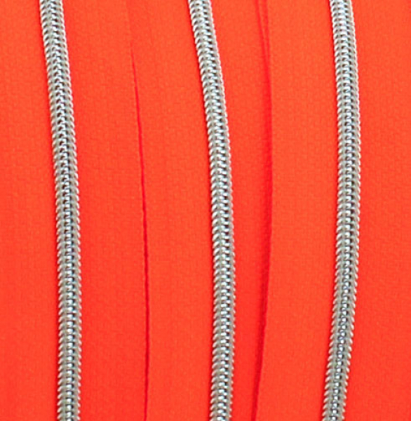 Endlosreißverschluss metallisiert schmal neonorange/silber (1m)